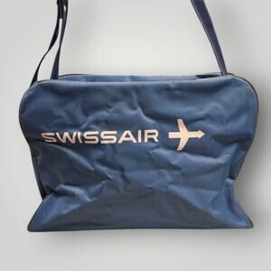 Vintage SwissAir Stewardess Overnight Bags 1960s Retro Blue White Collectible